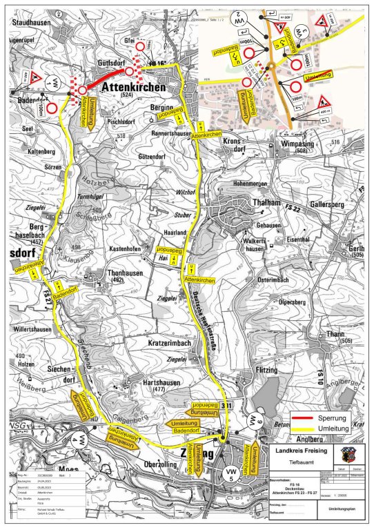 Umleitung - Vollsperrung Attenkirchen Badendorf