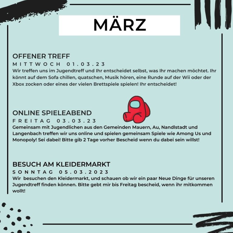 Programm Jugendtreff März April 2